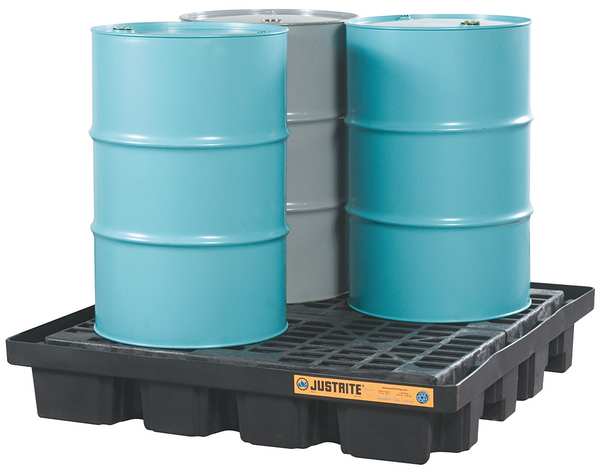 Drum Spill Containment Pallet, 79 gal Spill Capacity, 4 Drum, 5000 lb., Recycled Polyethylene