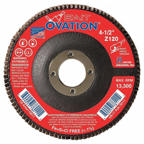 SAIT 78005 OvationÂ® High Density Fiberglass Backed Flap Disc  (Type 27) 4-1/2