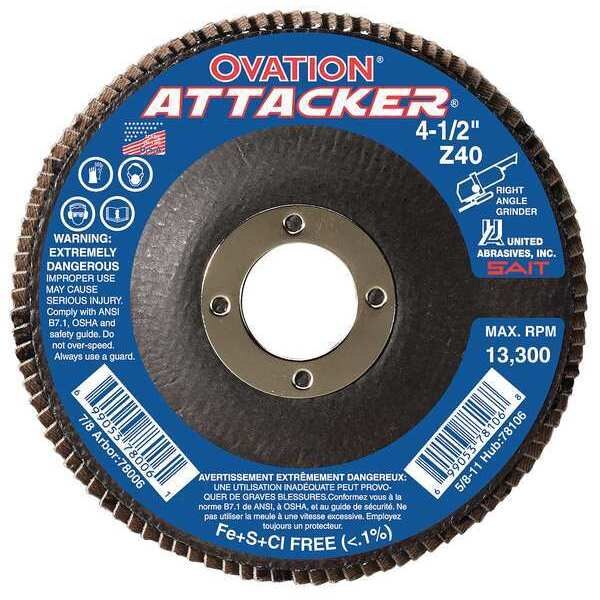 SAIT 76229 OvationÂ® Attacker High Density Fiberglass Backed Flap Disc  (Type 27) 5