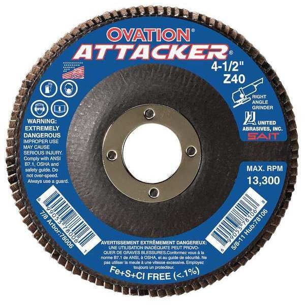 SAIT 76211 OvationÂ® Attacker High Density Fiberglass Backed Flap Disc  (Type 27) 4-1/2