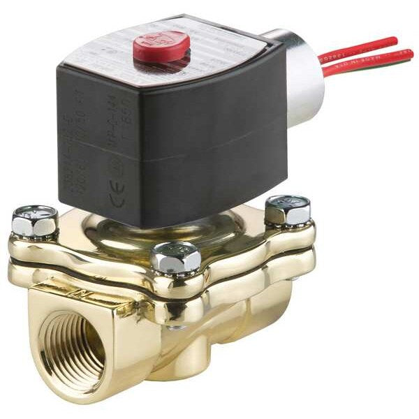 24V DC Brass Solenoid Valve, Normally Closed, 1/2 in Pipe Size