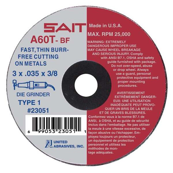 SAIT 23072 A60T  Burr Free Thin High Speed Cut-Off Wheels 4