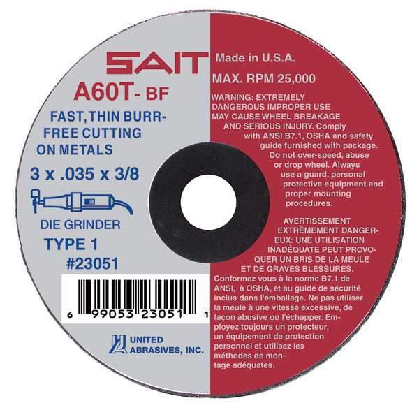 SAIT 23053 A60T  Burr Free Thin High Speed Cut-Off Wheels 3