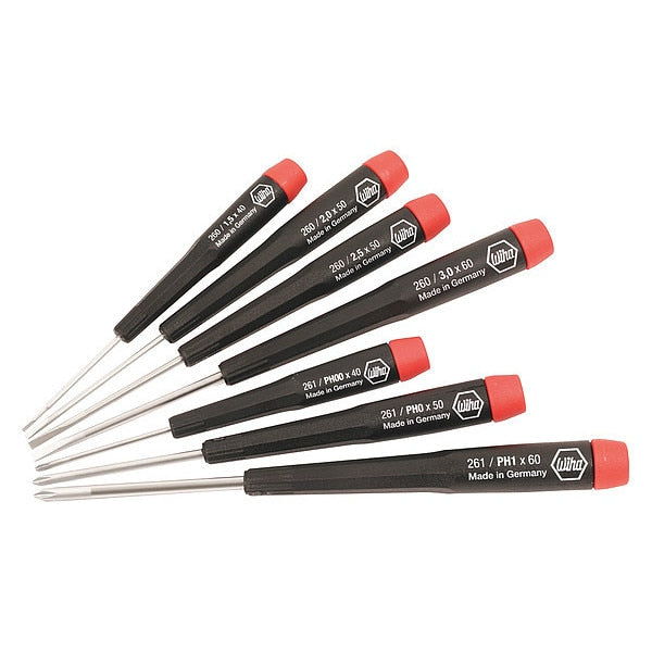 Precision Screwdriver Set, Phillips/Slotted Tip, 1/16 in, 1/8 in, 3/32 in, 5/64 in Tip Size, 7-Piece