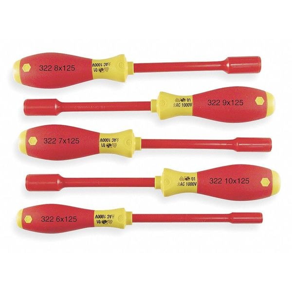 Nut Driver Set, 5 Pieces, SAE, Solid, Ins