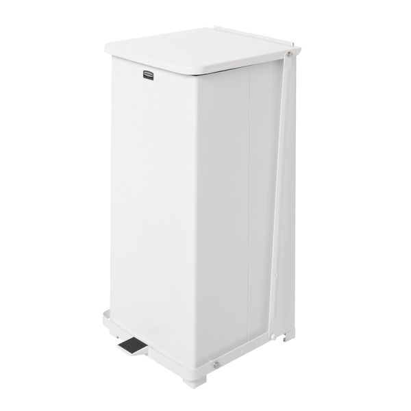 13 gal Square Step Can, White, 16 3/4 in Dia, Step-On, Steel, Rigid Plastic