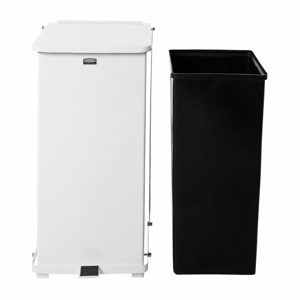 13 gal Square Step Can, White, 16 3/4 in Dia, Step-On, Steel, Rigid Plastic