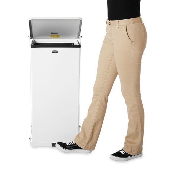 13 gal Square Step Can, White, 16 3/4 in Dia, Step-On, Steel, Rigid Plastic