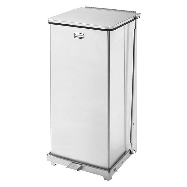 13 gal Square Step Can, Stainless Steel, 16 3/4 in Dia, Step-On, Stainless Steel, Rigid Plastic