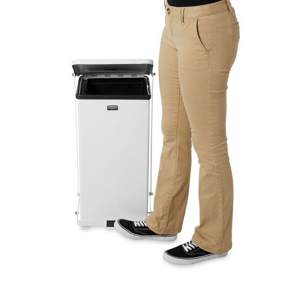 66 gal Square Step Can, White, 14 1/4 in Dia, Step-On, Steel, Rigid Plastic