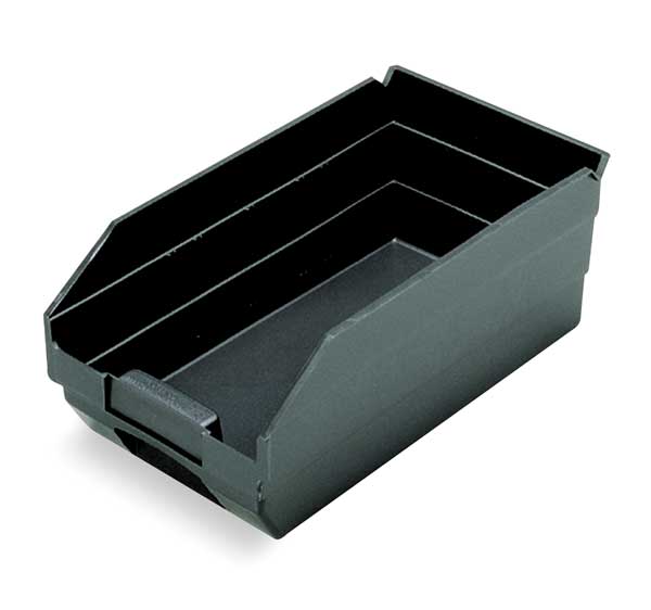 Shelf Storage Bin, Black, Polypropylene, 11 5/8 in L x 11.1 in W x 4 in H, 50 lb Load Capacity