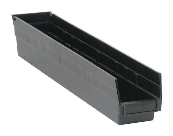Shelf Storage Bin, Black, Polypropylene, 23 5/8 in L x 4.1 in W x 4 in H, 50 lb Load Capacity