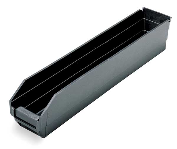 Shelf Storage Bin, Black, Polypropylene, 23 5/8 in L x 4.1 in W x 4 in H, 50 lb Load Capacity