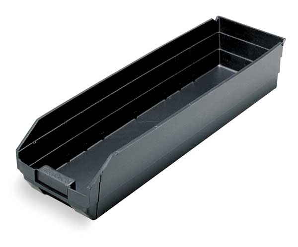 Shelf Storage Bin, Black, Carbon Filled Copolymer Polypropylene, 23 5/8 in L x 6 5/8 in W x 4 in H