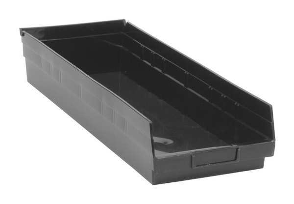 Shelf Storage Bin, Black, Polypropylene, 23 5/8 in L x 8.4 in W x 4 in H, 50 lb Load Capacity