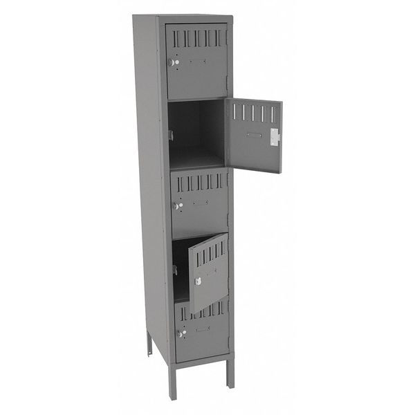 Box Locker, 12 in W, 18 in D, 66 in H, (1) Wide, (5) Openings, Gray