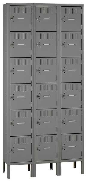 Box Locker, 36 in W, 18 in D, 78 in H, (3) Wide, (18) Openings, Gray