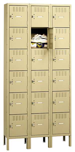 Box Locker, 36 in W, 18 in D, 78 in H, (3) Wide, (18) Openings, Sand