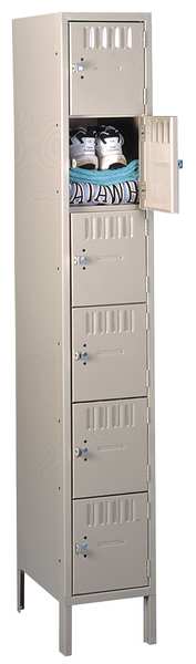 Box Locker, 12 in W, 18 in D, 78 in H, (1) Wide, (6) Openings, Sand