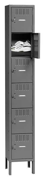 Box Locker, 12 in W, 18 in D, 78 in H, (1) Wide, (6) Openings, Gray