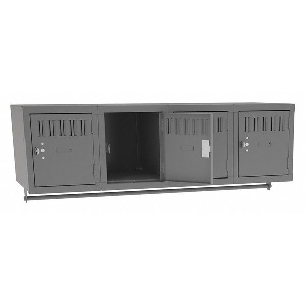 Wall Mount Box Locker, 48 in W, 18 in D, 12 in H, (1) Tier, (4) Wide, Gray