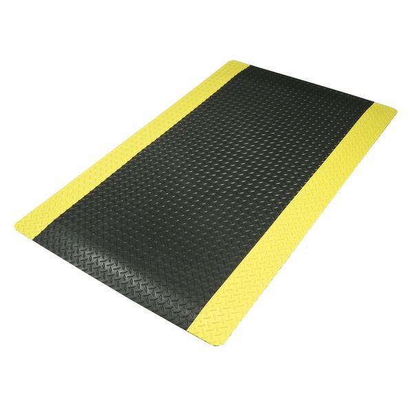 Antifatigue Mat, Black/Yellow, 5 ft. L x 3 ft. W, Vinyl Surface With Dense Closed PVC Foam Base