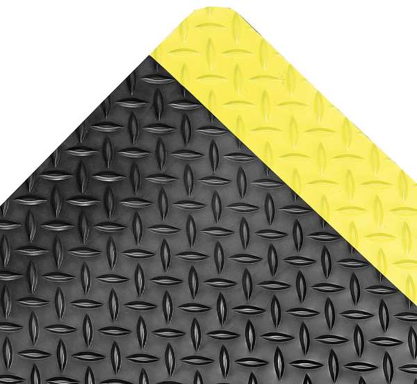 Antifatigue Mat, Black/Yellow, 5 ft. L x 3 ft. W, Diamond Plate Surface Pattern, 3/4