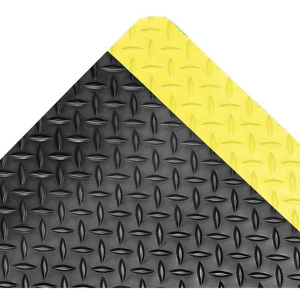Antifatigue Runner, Black/Yellow, 75 ft. L x 4 ft. W, Vinyl, Diamond Plate Surface Pattern