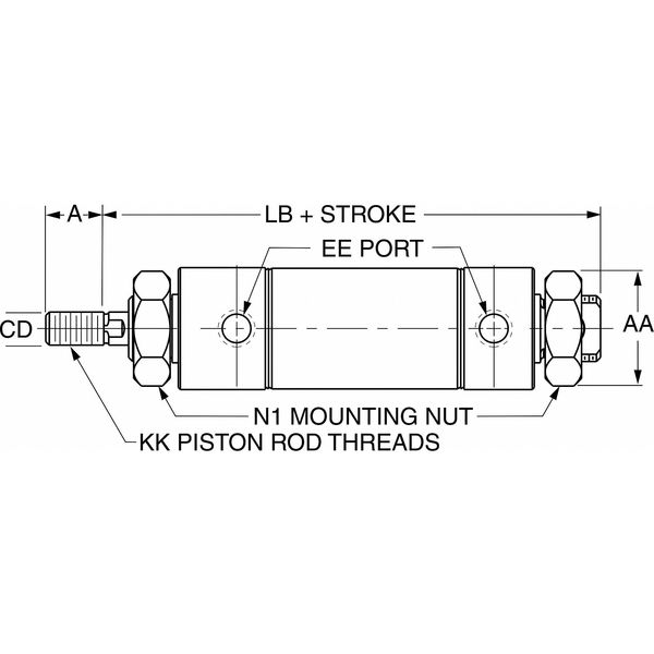 Air Cylinder, 2 1/2 in Bore, 4 in Stroke, Round Body Double Acting