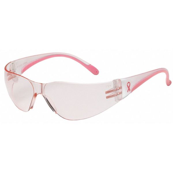 Safety Glasses, Wraparound Pink Polycarbonate Lens, Scratch-Resistant