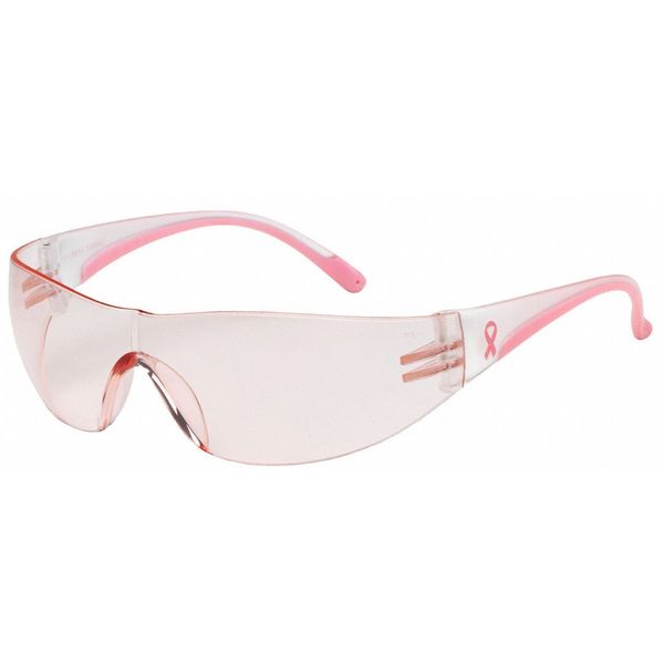Safety Glasses, Wraparound Pink Polycarbonate Lens, Scratch-Resistant