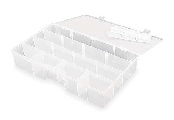 Adjustable Compartment Box with 7 to 16 compartments, Plastic, 3 1/4 in H x 8-7/8 in W