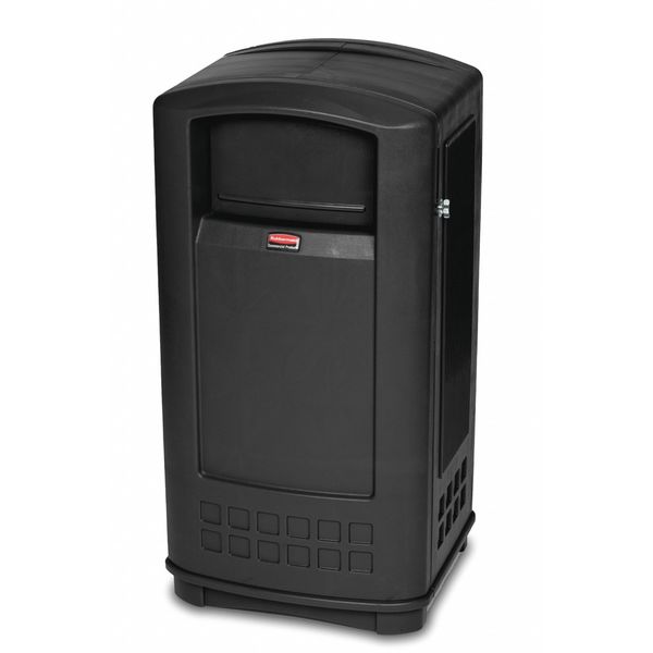 35 gal Rectangular Trash Can, Black, 20 1/4 in Dia, Swing, Plastic