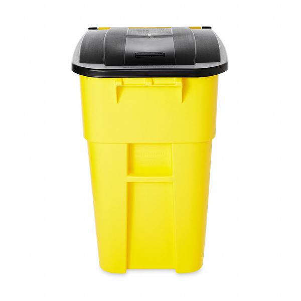 50 gal Rectangular Trash Can, Yellow, 24 in Dia, Lift Up, HDPE