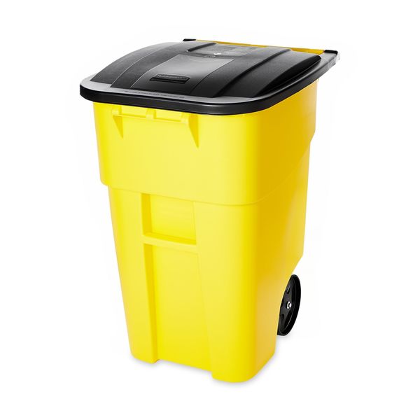 50 gal Rectangular Trash Can, Yellow, 24 in Dia, Lift Up, HDPE