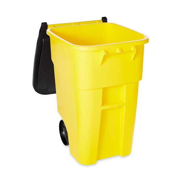 50 gal Rectangular Trash Can, Yellow, 24 in Dia, Lift Up, HDPE