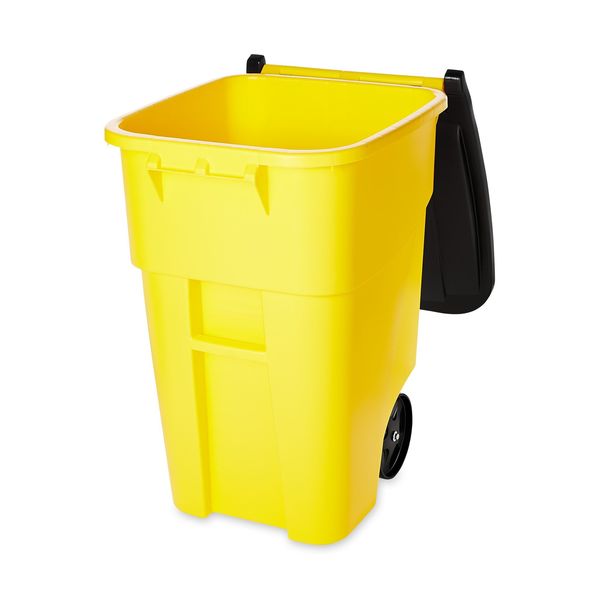 50 gal Rectangular Trash Can, Yellow, 24 in Dia, Lift Up, HDPE