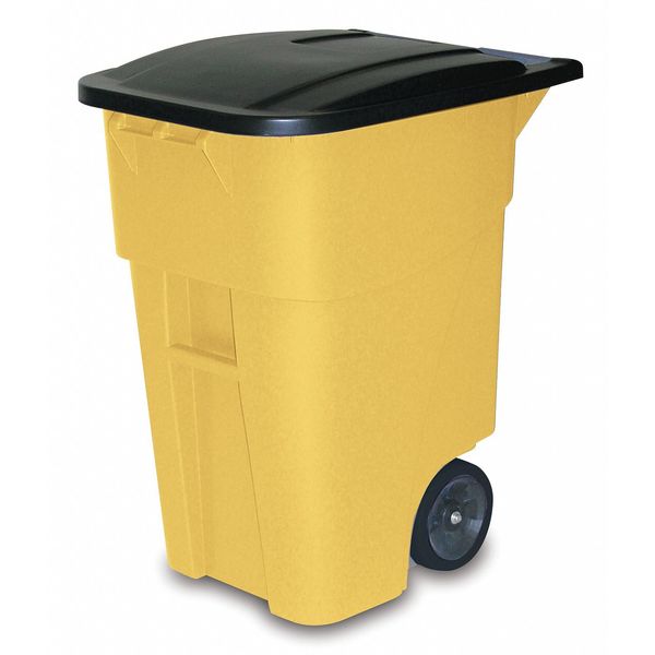 50 gal Rectangular Trash Can, Yellow, 24 in Dia, Lift Up, HDPE