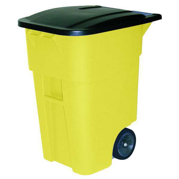 50 gal Rectangular Trash Can, Yellow, 24 in Dia, Lift Up, HDPE