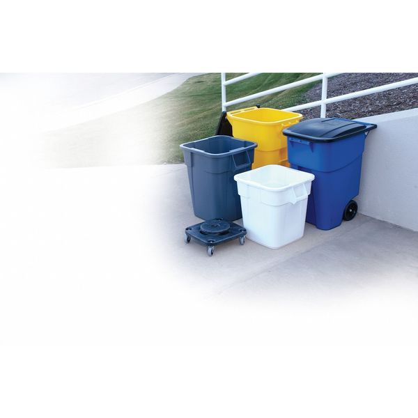 50 gal Rectangular Trash Can, Yellow, 24 in Dia, Lift Up, HDPE