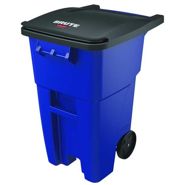 50 gal Rectangular Trash Can, Blue, 24 in Dia, Lift Up, HDPE