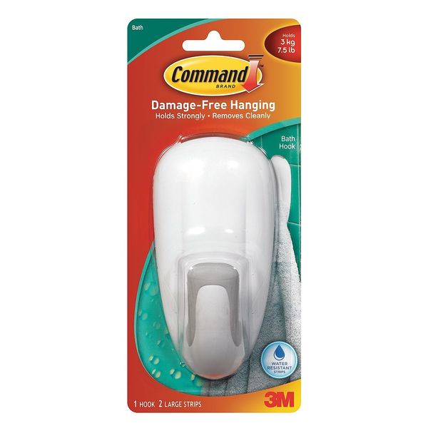 Bathroom Hook, Molded Plastic, 2-1/4 In