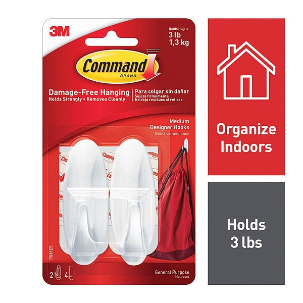 Hook, Molded Plastic, 1-1/8 In, PK2