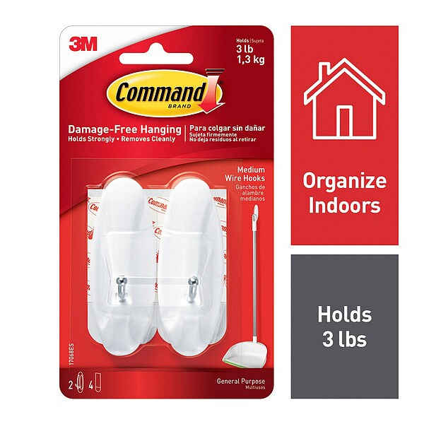 Hook, Molded Plastic, 1-1/8 In, PK2