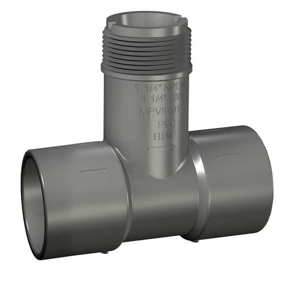 PVC Insertion Tee, Socket x Socket x Socket, 2 in Pipe Size