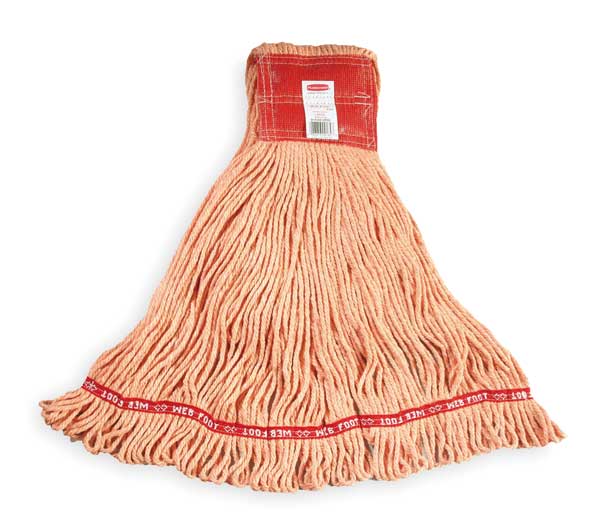 5 in String Wet Mop, 28 oz Dry Wt, Side Gate Connection, Looped-End, Orange, Cotton/Synthetic