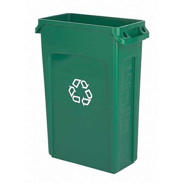 Recycling Wastebasket Container, 7 gal Capacity, 10 1/2 in W, 15 in H, 14 1/2 in D, Plastic, Green