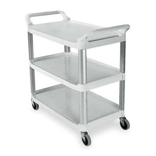 Plastic Dual-Handle Utility Cart with Lipped Plastic Shelves, (2) Raised, 3 Shelves, 300 lb