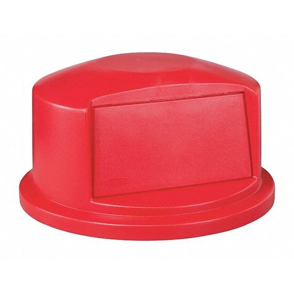 32 gal Dome with Push Door Trash Can Lid, 22 3/4 in W/Dia, Red, Resin, 1 Openings