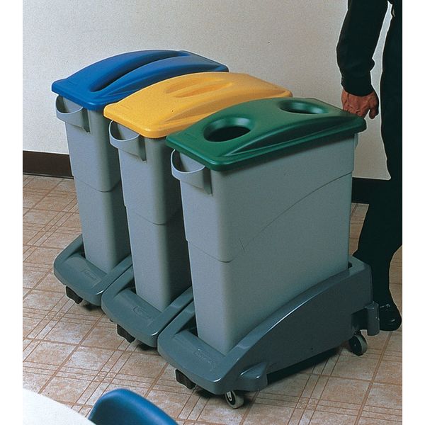 23 gal Dome Recycling Lid, 11 1/2 in W/Dia, Blue, Resin, 1 Openings
